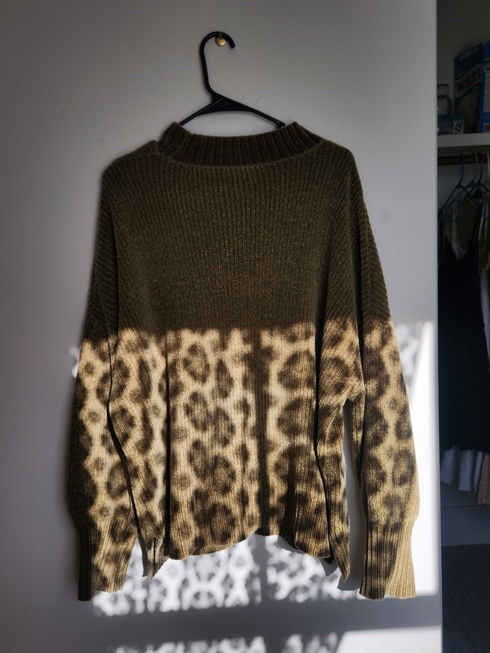 Forever 21 Olive & Cream Leopard-Pattern Knit Turtleneck Sweater